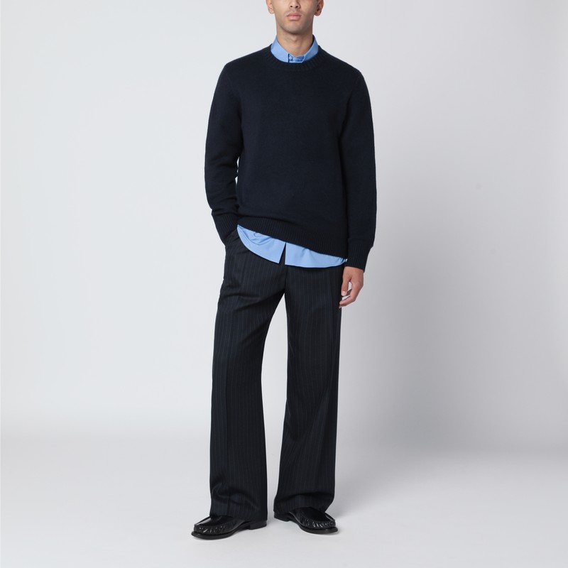 Soft Goat Navy Blue Cashmere Crewneck Sweater In Blue
