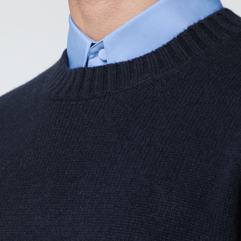 Soft Goat Navy Blue Cashmere Crewneck Sweater In Blue