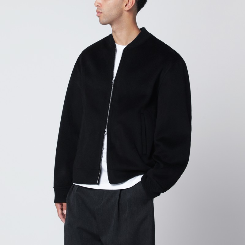 Black wool and cashmere zip cardigan