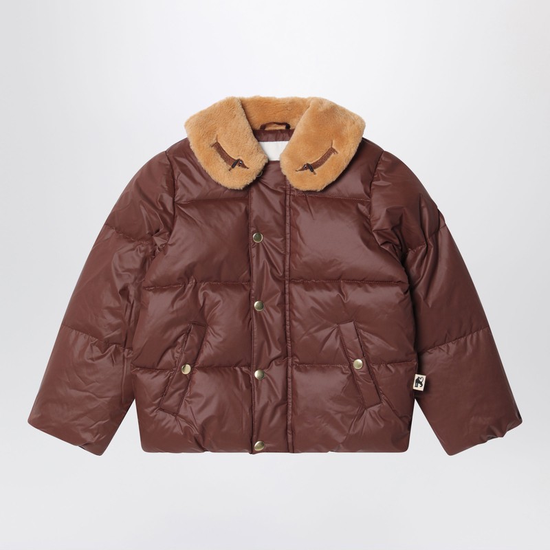 Brown down jacket with dachshund