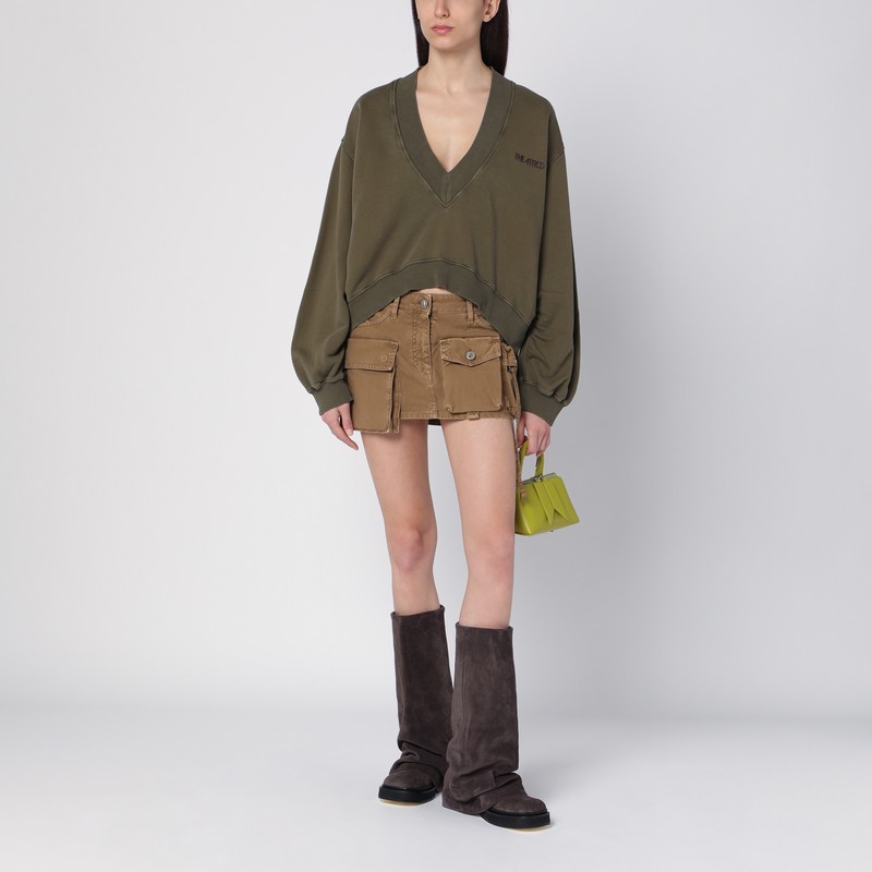 Attico Fay Denim Cargo Miniskirt In Brown