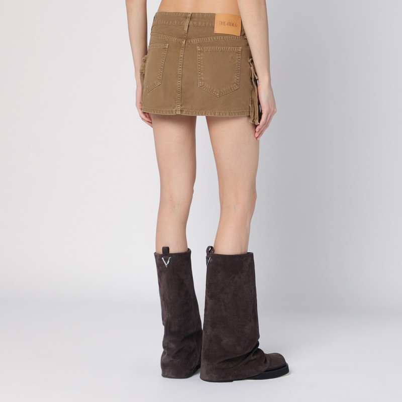 Attico Fay Denim Cargo Miniskirt In Brown