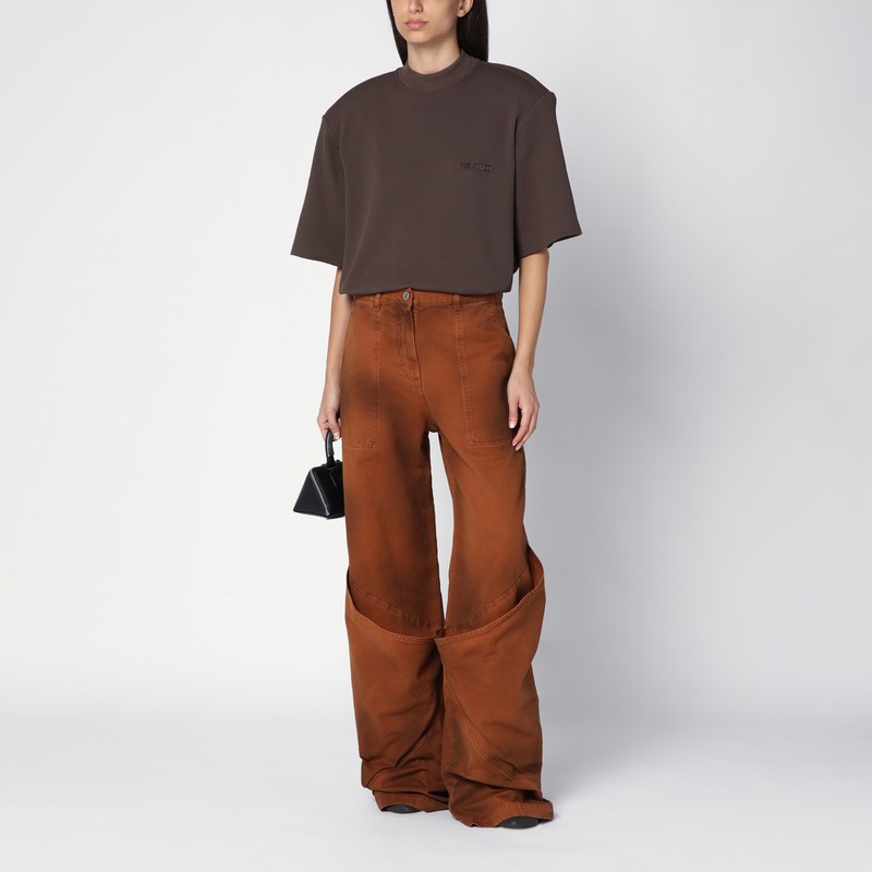 Attico Khaki Long Pants In Brown