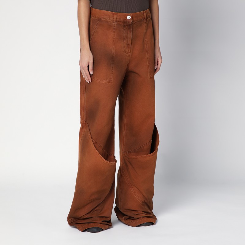 Attico Khaki Long Pants In Brown