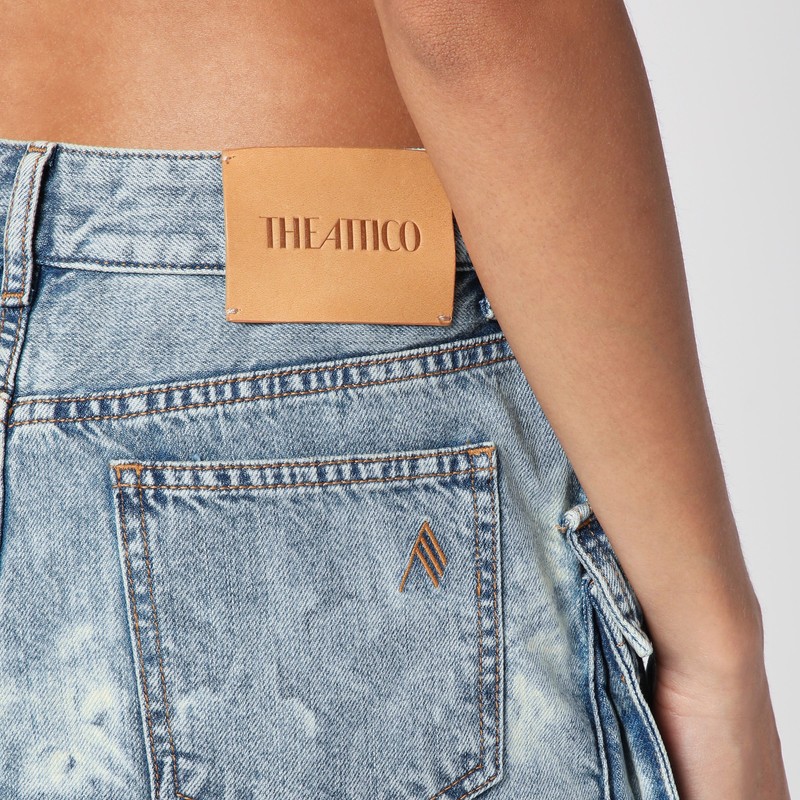 Attico Fay Cargo Mini Skirt In Washed Denim In Blue