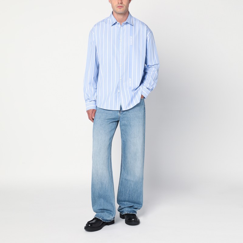 Jacquemus Simon Striped Cotton Shirt In Blue