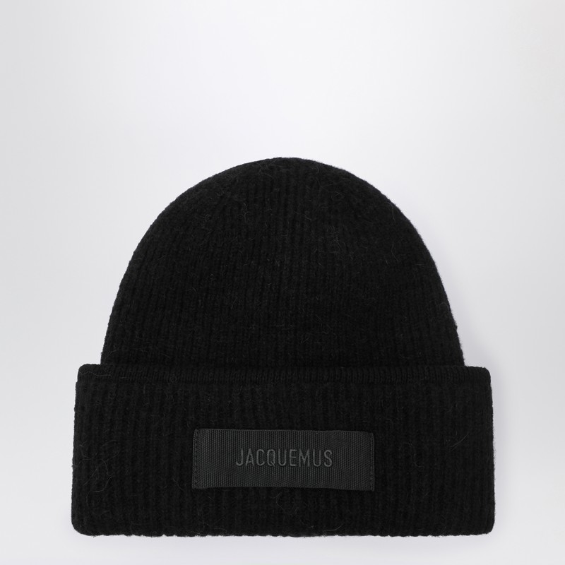 Black ribbed wool-blend beanie