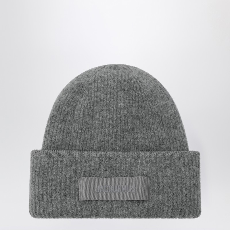 Grey ribbed wool-blend beanie