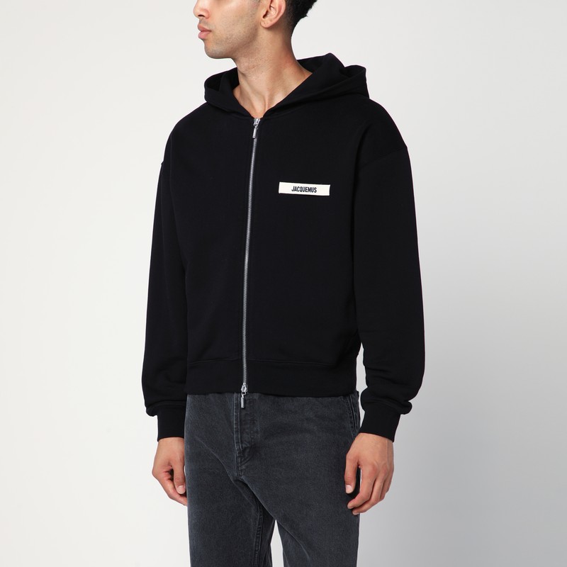 Black cotton zip-up hoodie