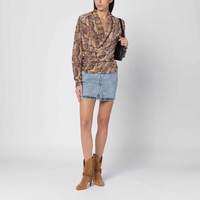 Isabel Marant Draped Snakeskin Wrap Blouse In Beige