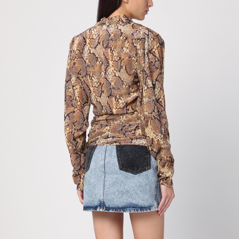 Isabel Marant Draped Snakeskin Wrap Blouse In Beige