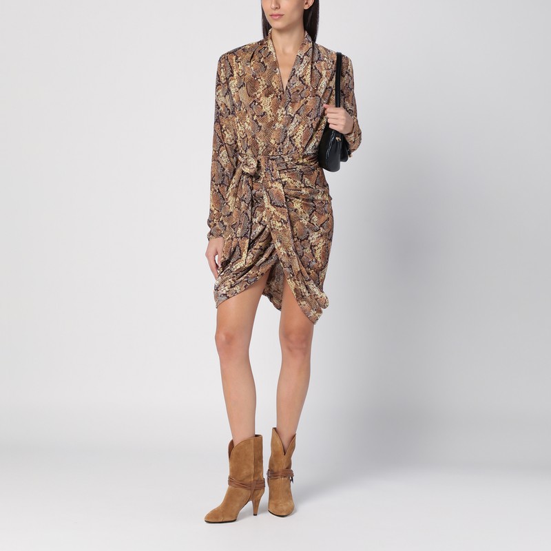 Isabel Marant Cleora Snake Print Mini Dress In Beige