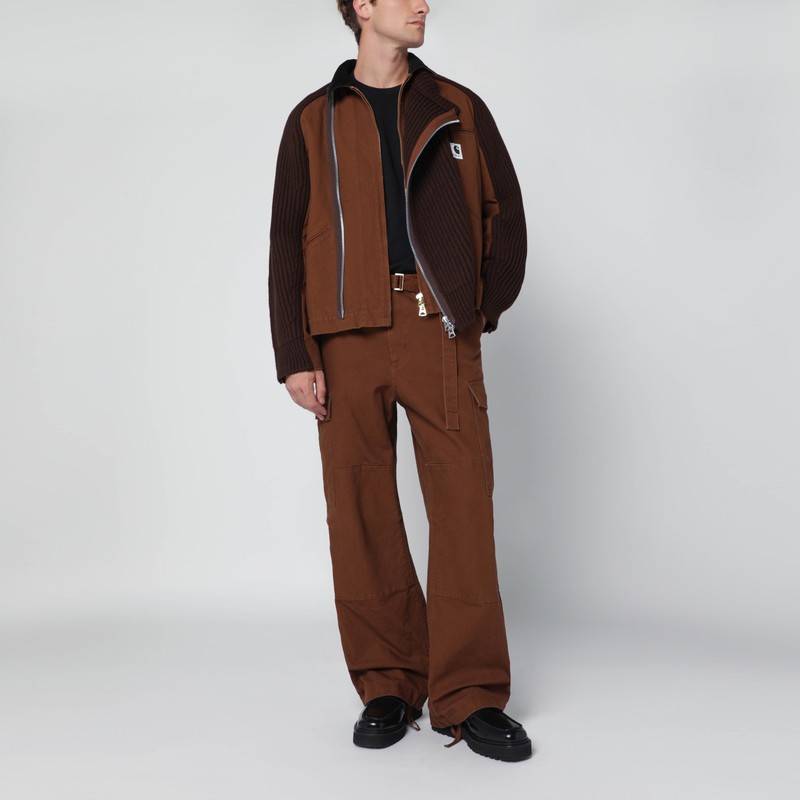 Sacai Beige Cotton Cargo Trousers In Brown