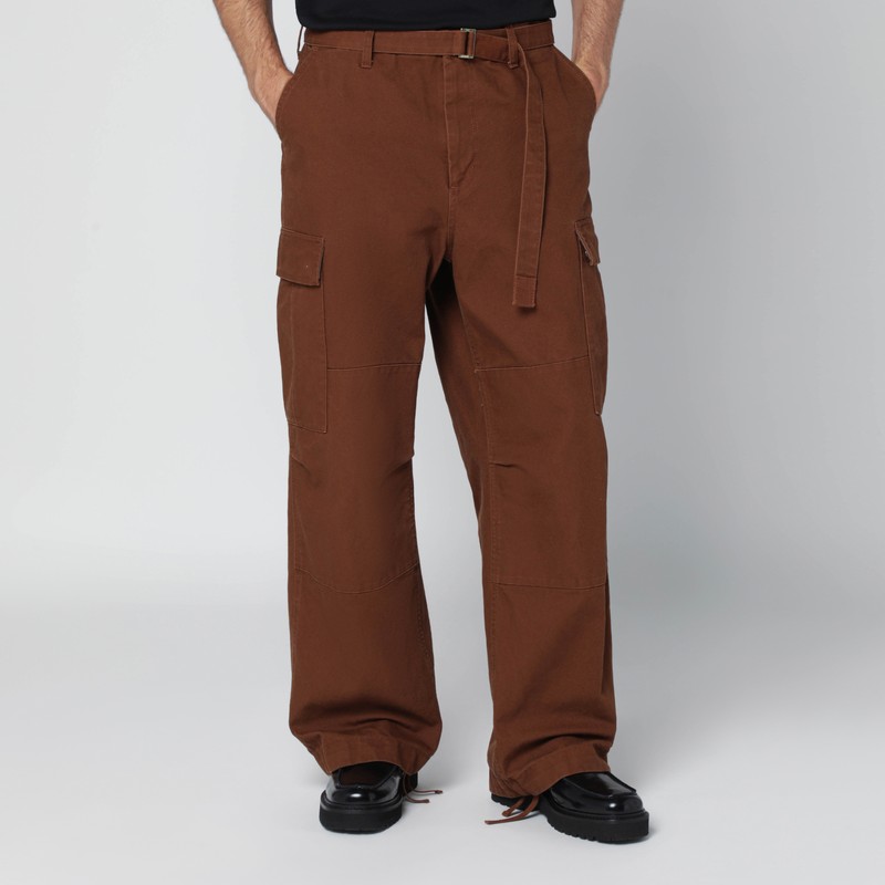 Sacai Beige Cotton Cargo Trousers In Brown