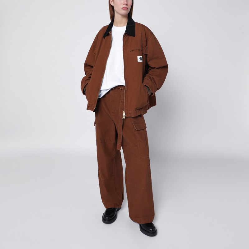 Sacai Beige Cotton Cargo Trousers In Sand