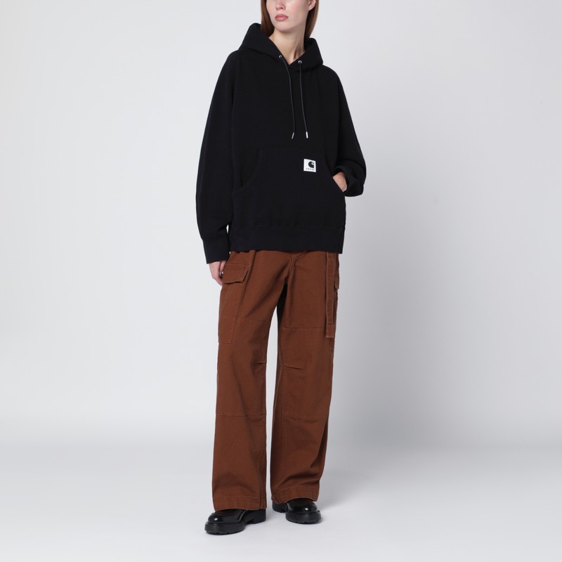 Sacai Black Cotton Hoodie In Black