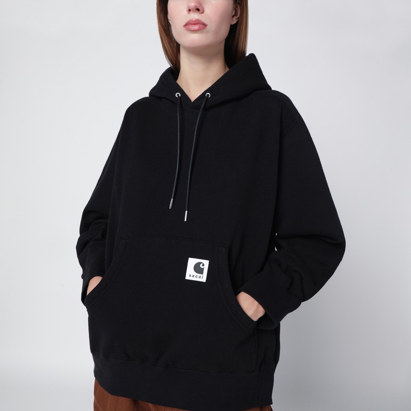 Sacai Black Cotton Hoodie In Black