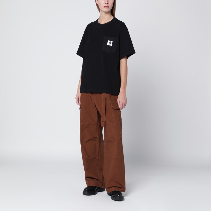 Sacai Black Cotton T-shirt With Logo Patch In Black