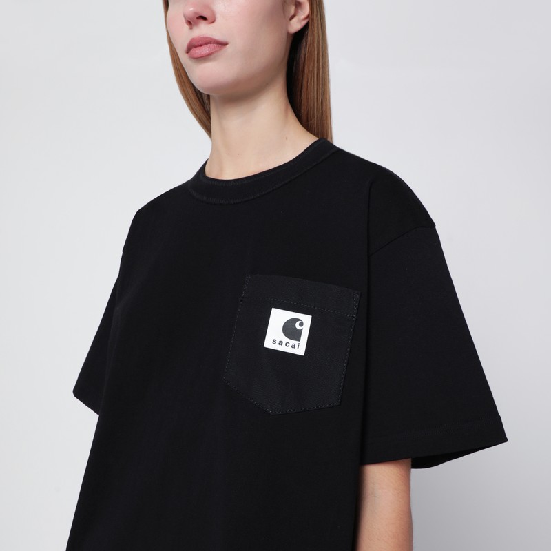 Sacai Black Cotton T-shirt With Logo Patch In Black