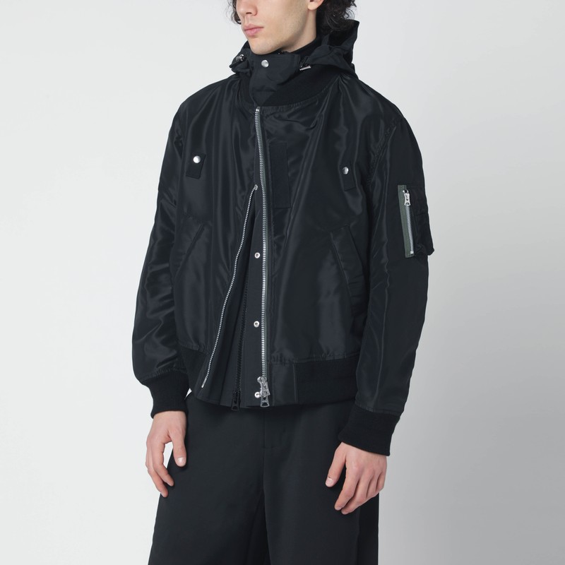 Black nylon jacket with double zip