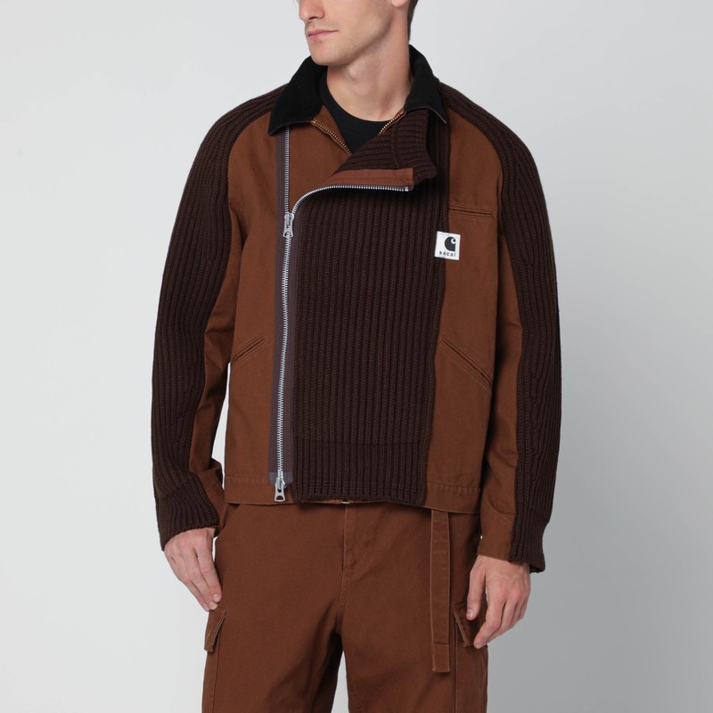 Beige bi-material zip jacket