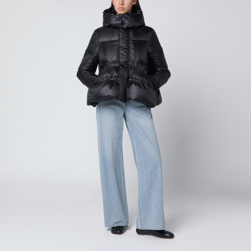 Sacai Black Nylon Down Jacket With Drawstring In Black