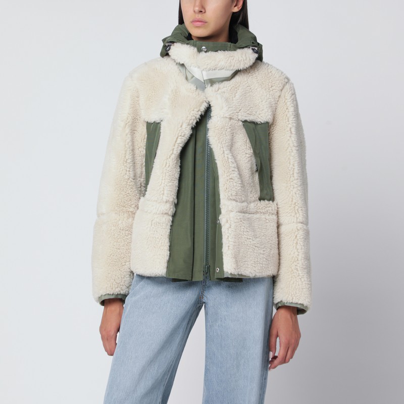 Ecru/khaki green two-tone jacket