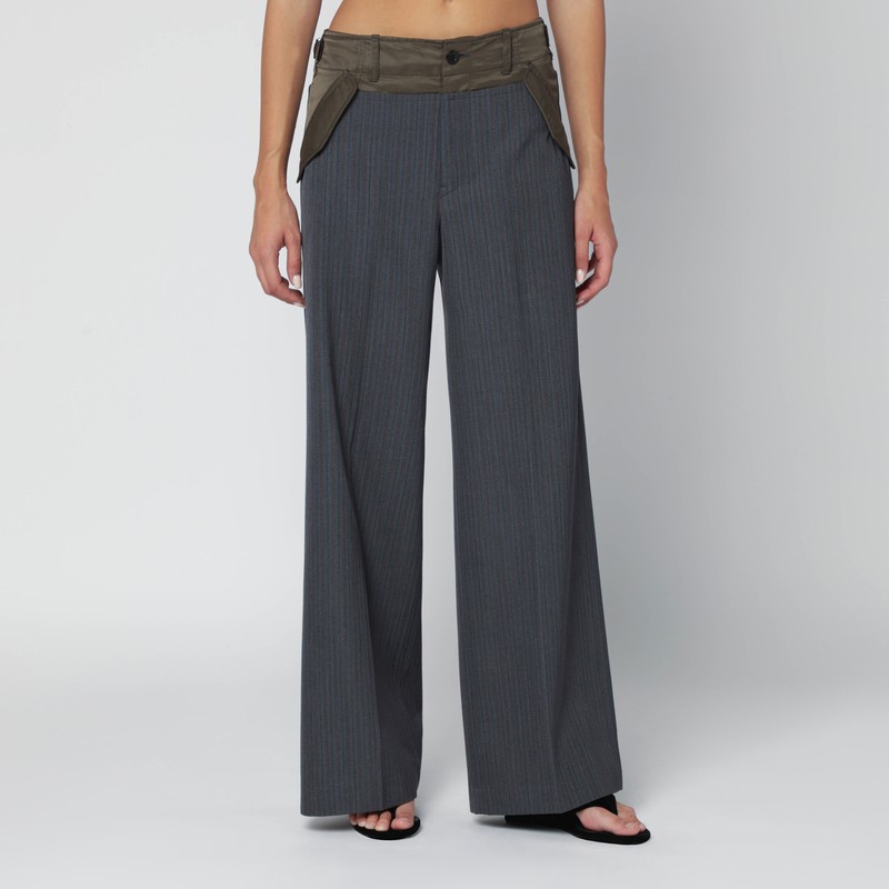 Grey/khaki pinstripe bi-material trousers