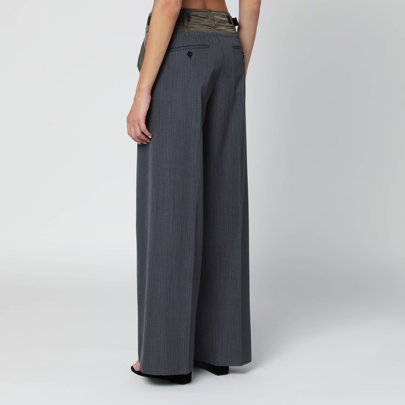 Sacai Grey/khaki Pinstripe Bi-material Trousers In Gray