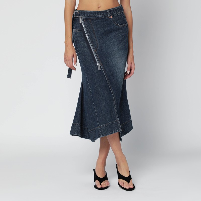 Asymmetric blue denim skirt