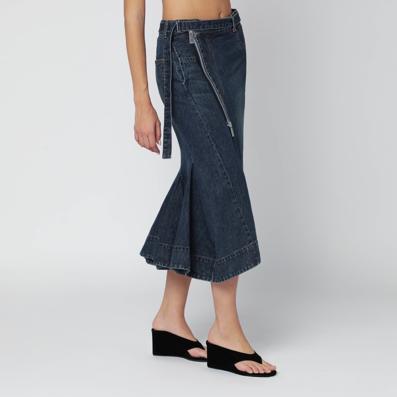 Sacai Asymmetric Blue Denim Skirt In Blue