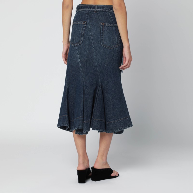 Sacai Asymmetric Blue Denim Skirt In Blue
