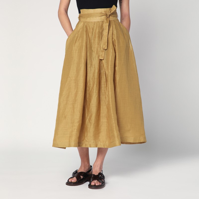 Mark Kenly Domino Tan Nova Pleated Skirt In Ramie In Green