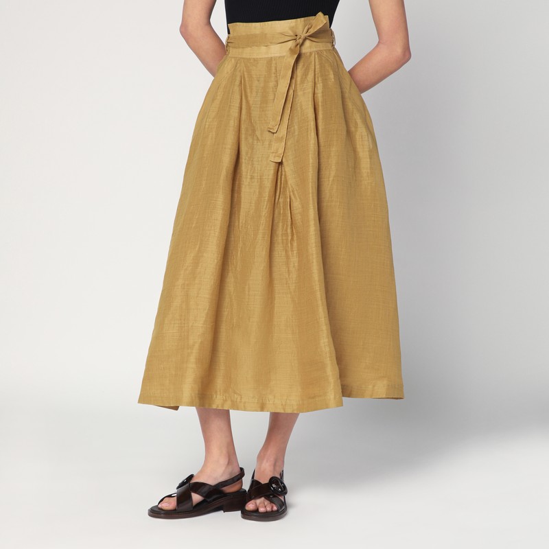 Mark Kenly Domino Tan Nova Pleated Skirt In Ramie In Green