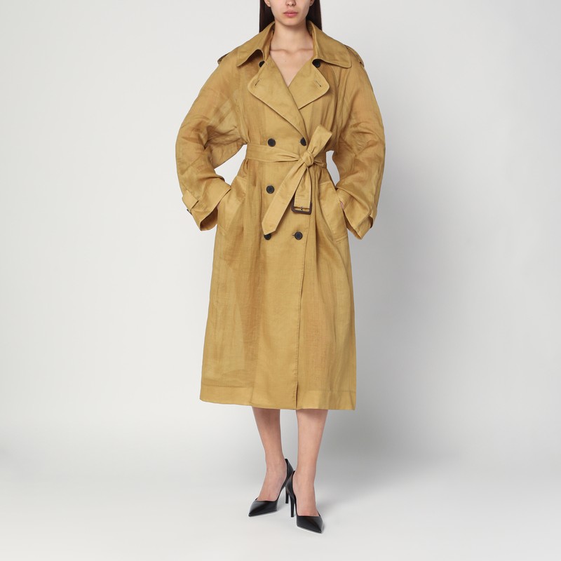 Mark Kenly Domino Tan Double-breasted Cici Trench Coat In Ramie In Green