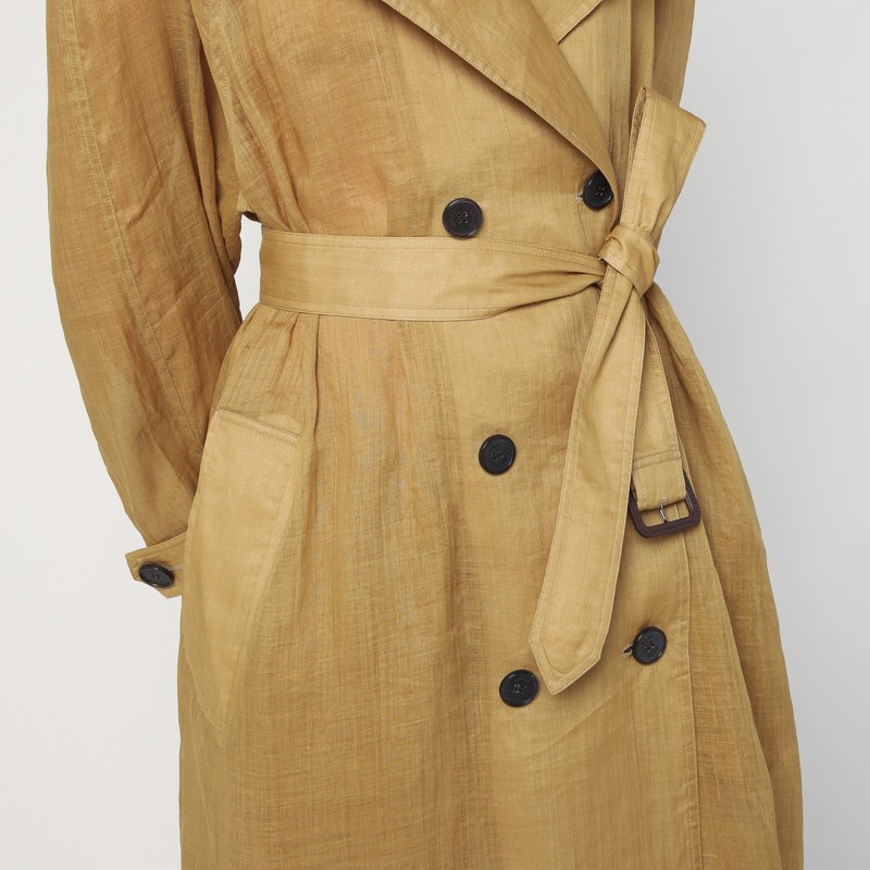Mark Kenly Domino Tan Double-breasted Cici Trench Coat In Ramie In Green