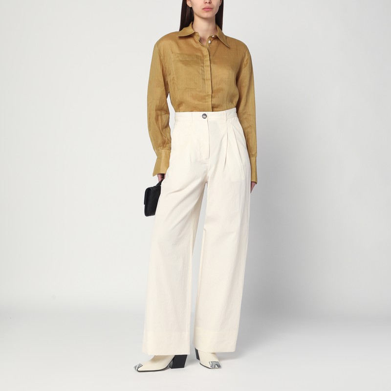 Mark Kenly Domino Tan Loose Sigga Shirt In Ramie In Green