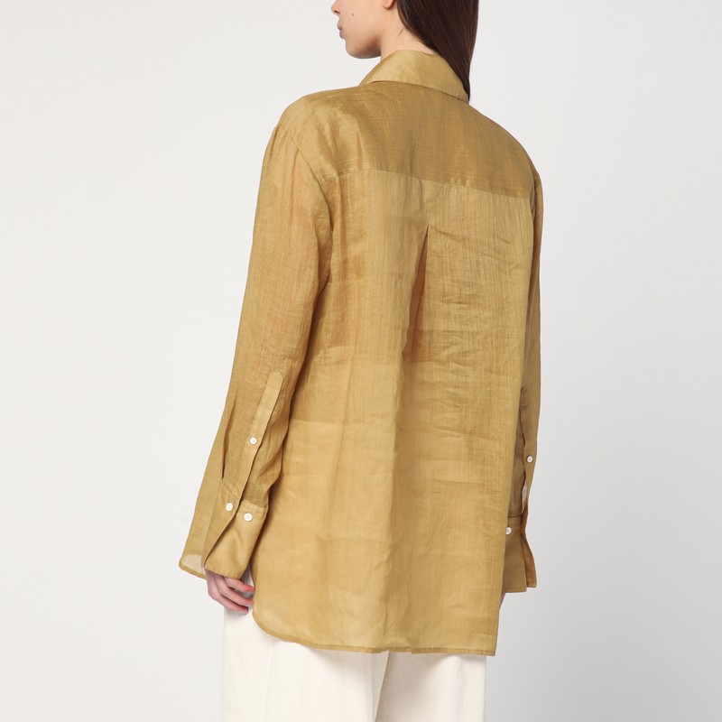Mark Kenly Domino Tan Loose Sigga Shirt In Ramie In Green