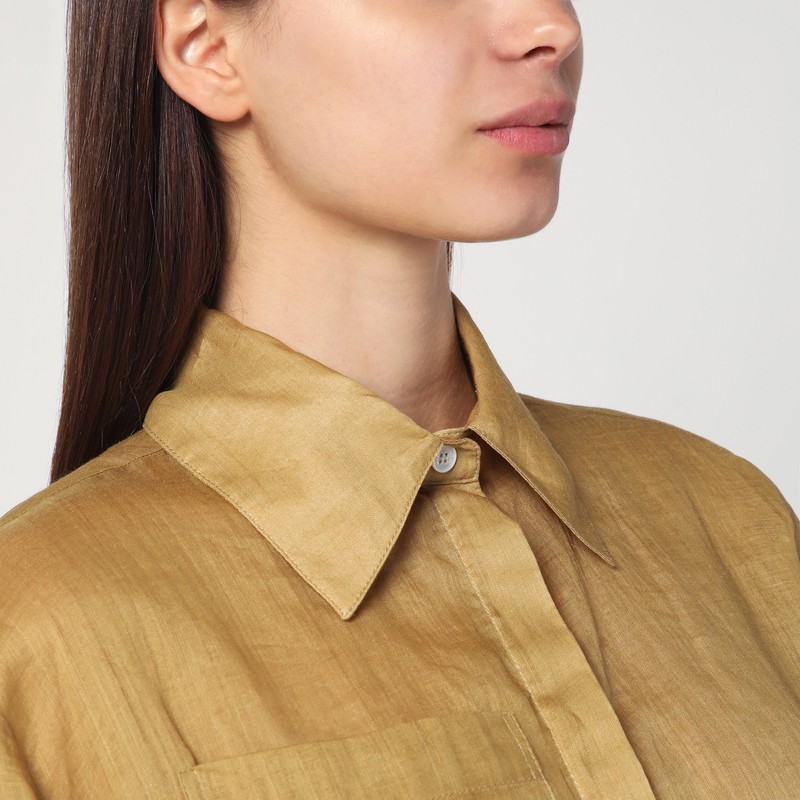 Mark Kenly Domino Tan Loose Sigga Shirt In Ramie In Green