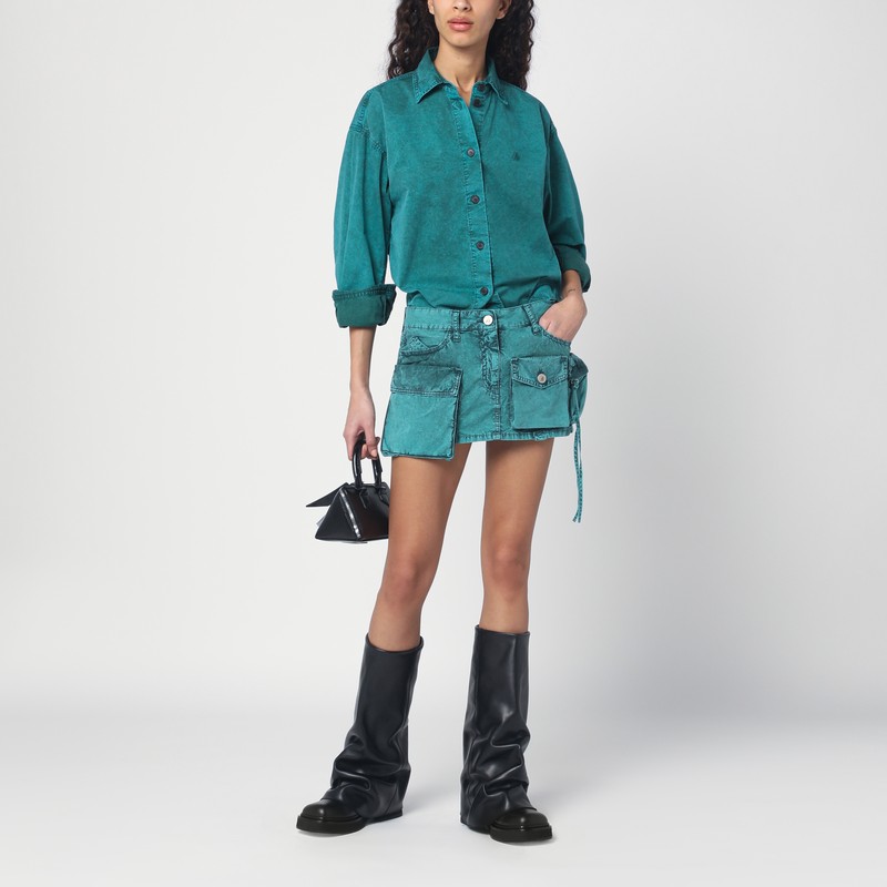 Attico Mini Skirt With Distressed Finish And Pockets In Green