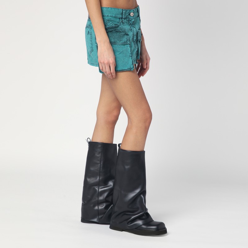 Attico Mini Skirt With Distressed Finish And Pockets In Green