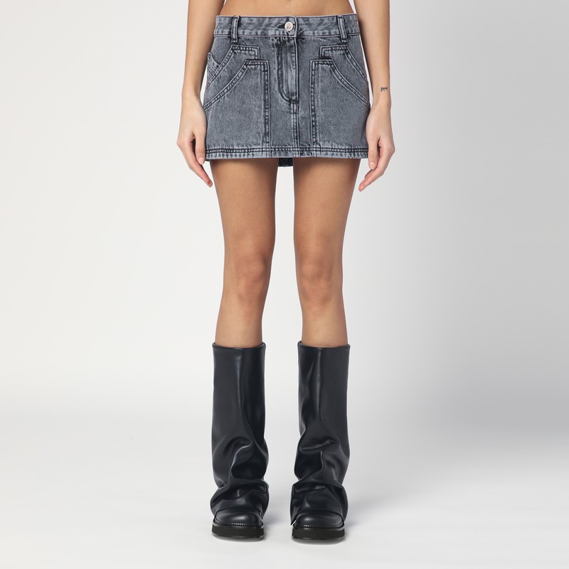 Attico Gray High-waisted Slim Fit Denim Mini Skirt In Black
