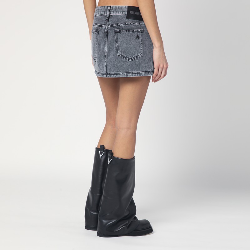 Attico Gray High-waisted Slim Fit Denim Mini Skirt In Black