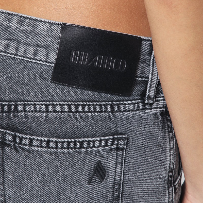 Attico Gray High-waisted Slim Fit Denim Mini Skirt In Black