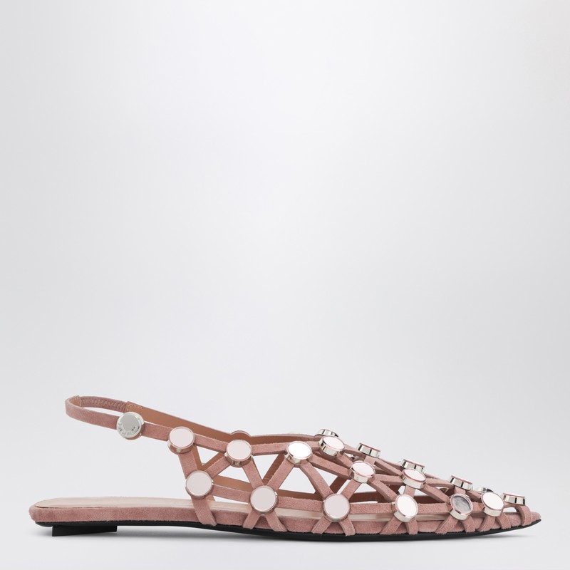 Attico Grid Embellished Slingback Flats In Beige