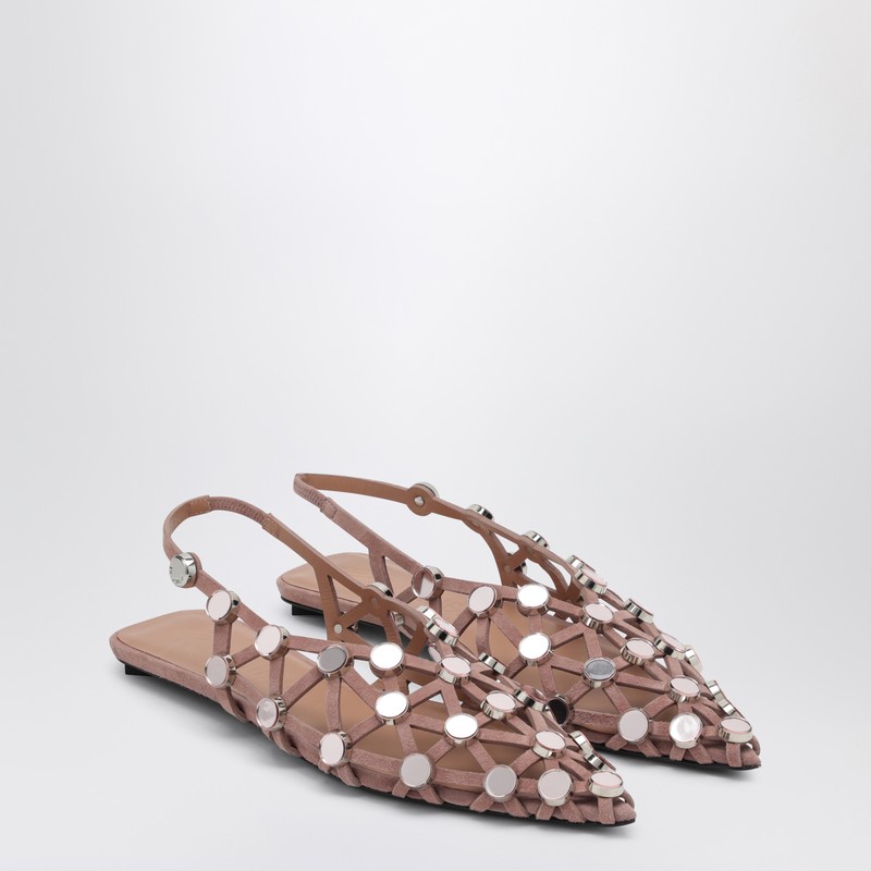 Attico Grid Embellished Slingback Flats In Beige