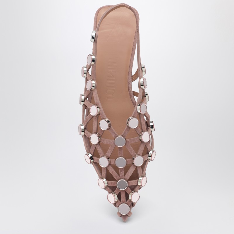 Attico Grid Embellished Slingback Flats In Beige
