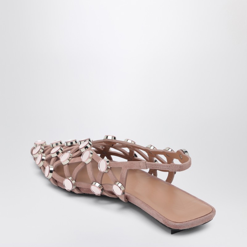 Attico Grid Embellished Slingback Flats In Beige