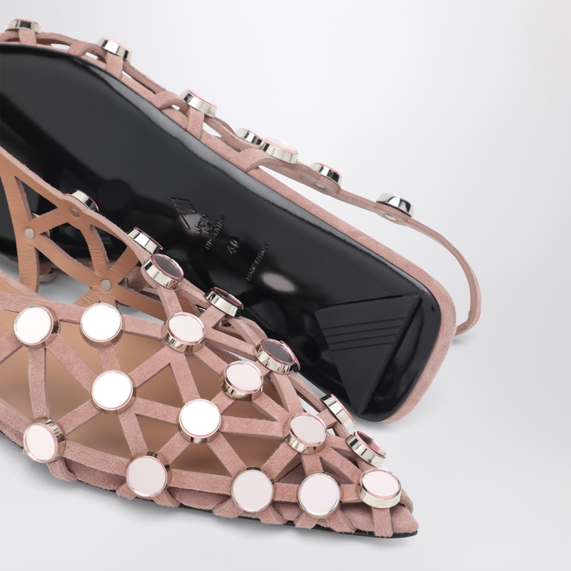 Attico Grid Embellished Slingback Flats In Beige