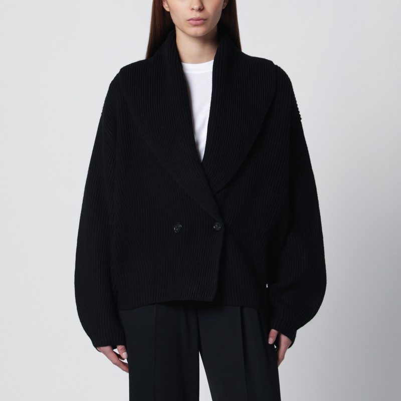 Black wool cardigan with shawl collar